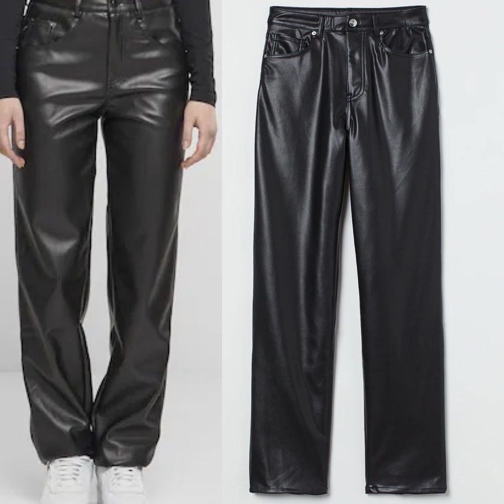 095 Divided by H&M | NWOT Black Faux Leather High Waist Straight Leg Pants (8)
